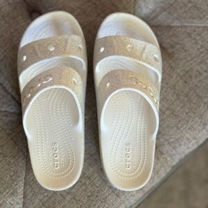 Crocs sandals, white w/sparkles , size 8